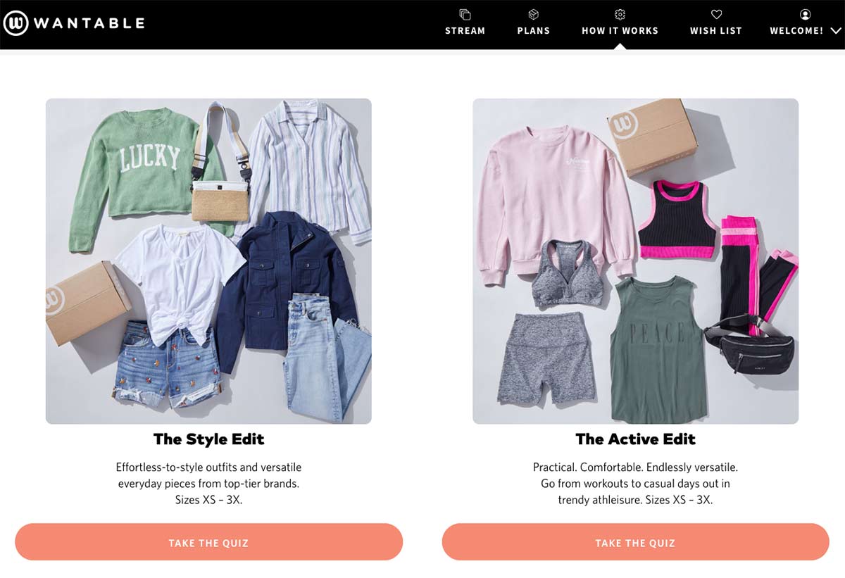 Wantable website screenshot.