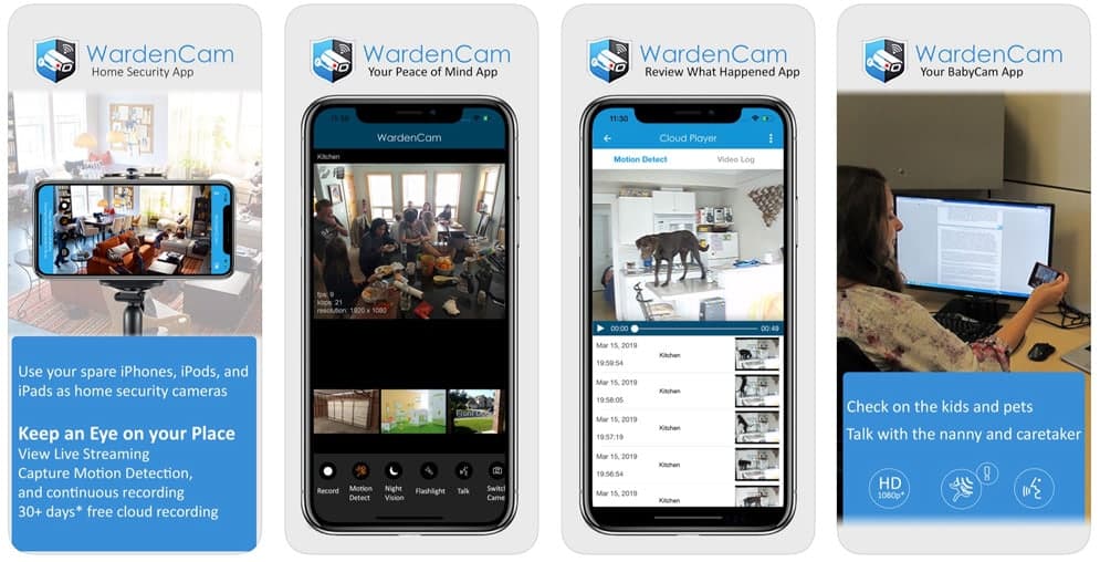 WardenCam home security camera iOS app screenshots