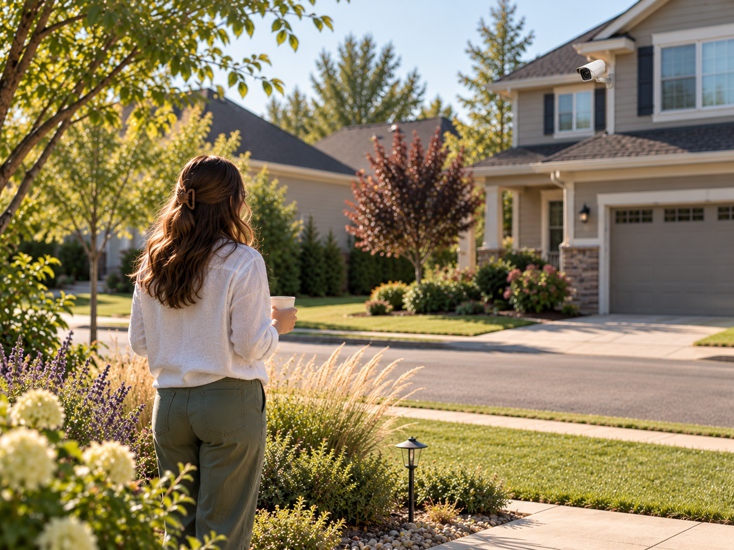 woman in yard with camera